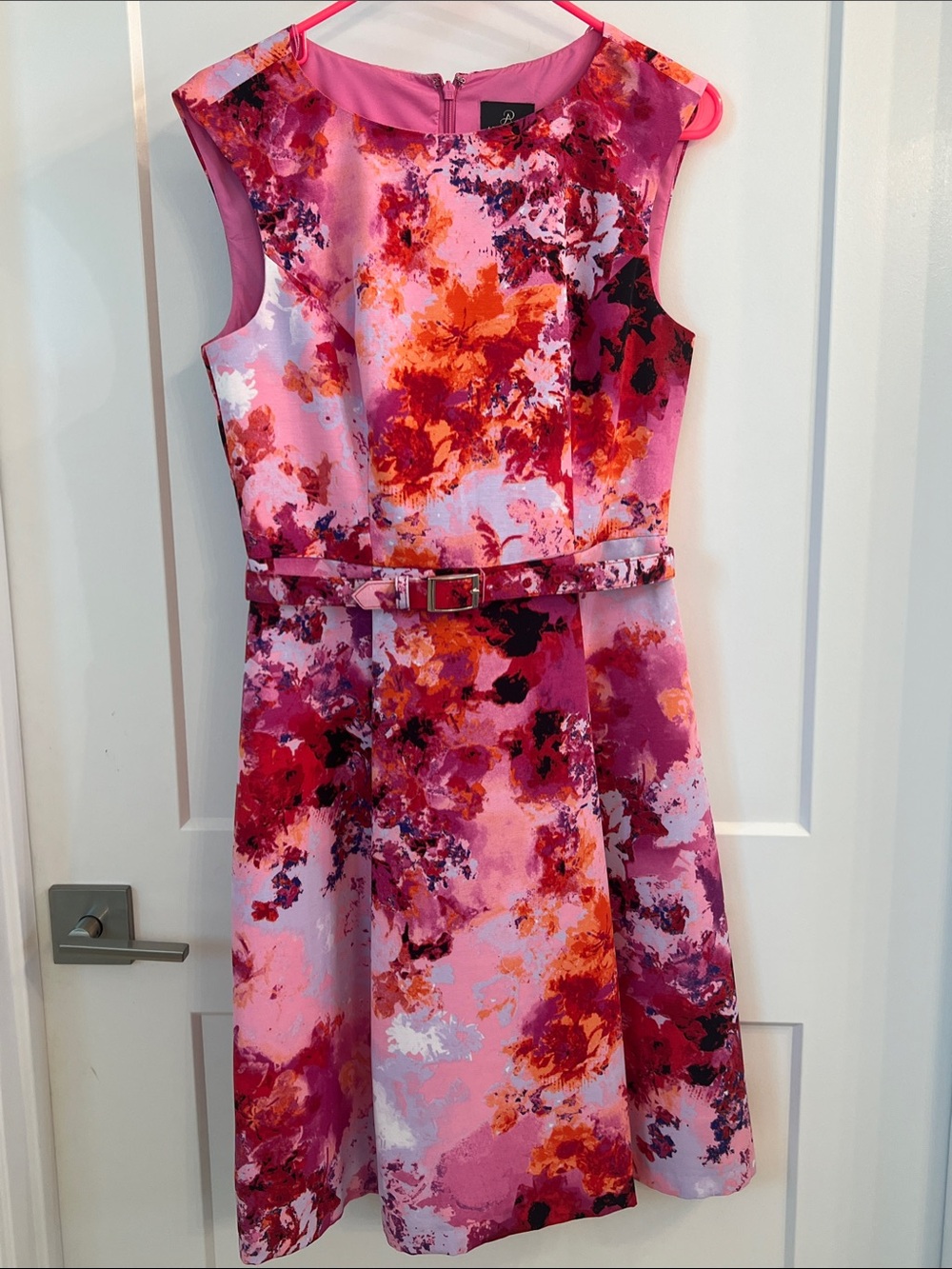 Women’s ' Pink Floral Belted Dress Adrianna Papell